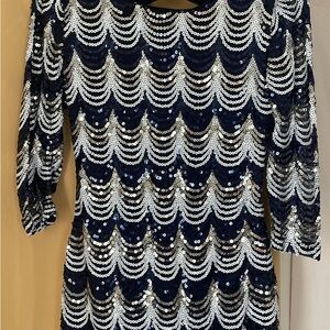 Glamorous Sequin Wave Dress in Navy and Silver